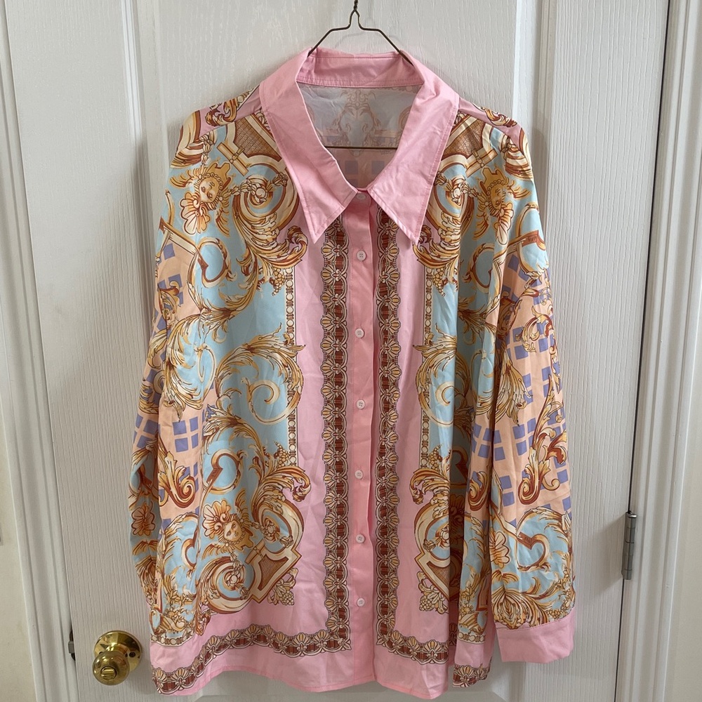 Elegant Pink and Gold Women's Shirt and Pants - Picture 2 of 7